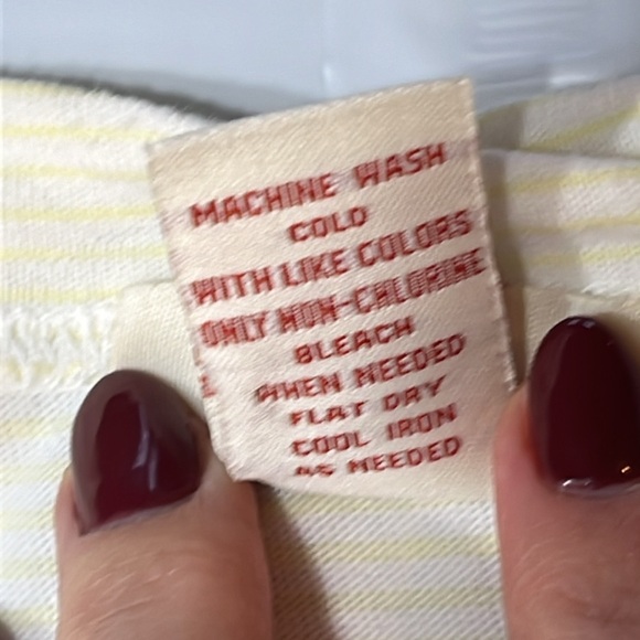 Sundance light yellow SHIRT long ruched sleeved thin Stripes round neck cotton M - Picture 9 of 13